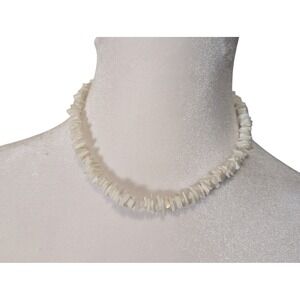 Vintage White Puka Shell Choker Necklace Beach Coastal Nautical Barrel Clasp